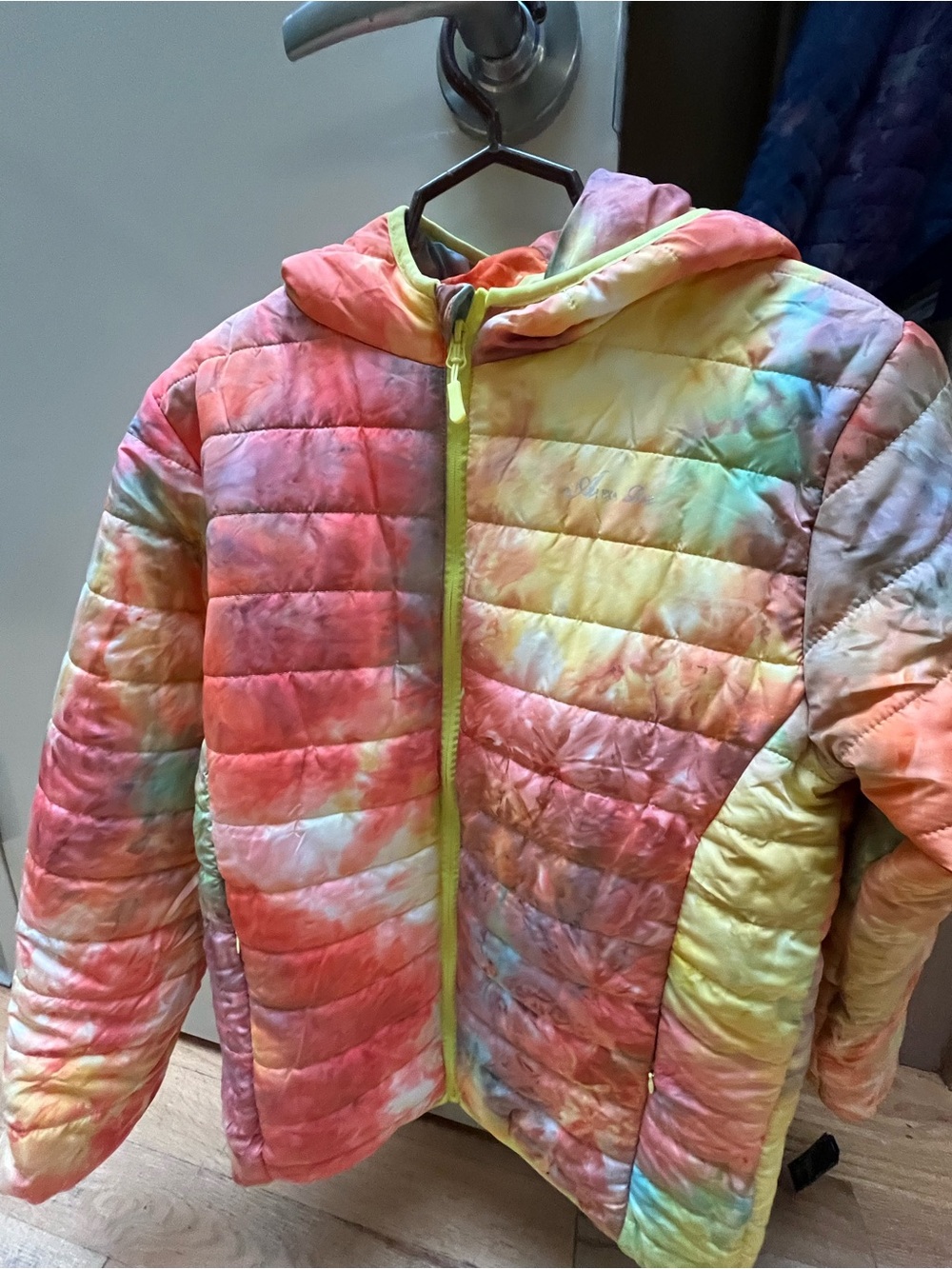 Kids Tie-Dye Puffer Jacket with Hood - Multicolor